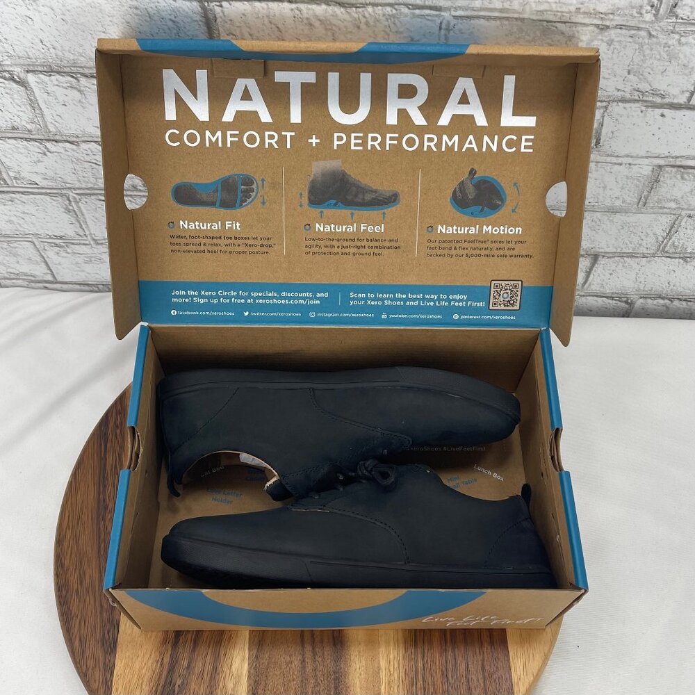 Xero Shoes Glenn Mens 8 Black Fullgrain Leather Shoes GLM-BLK New in Box (READ)